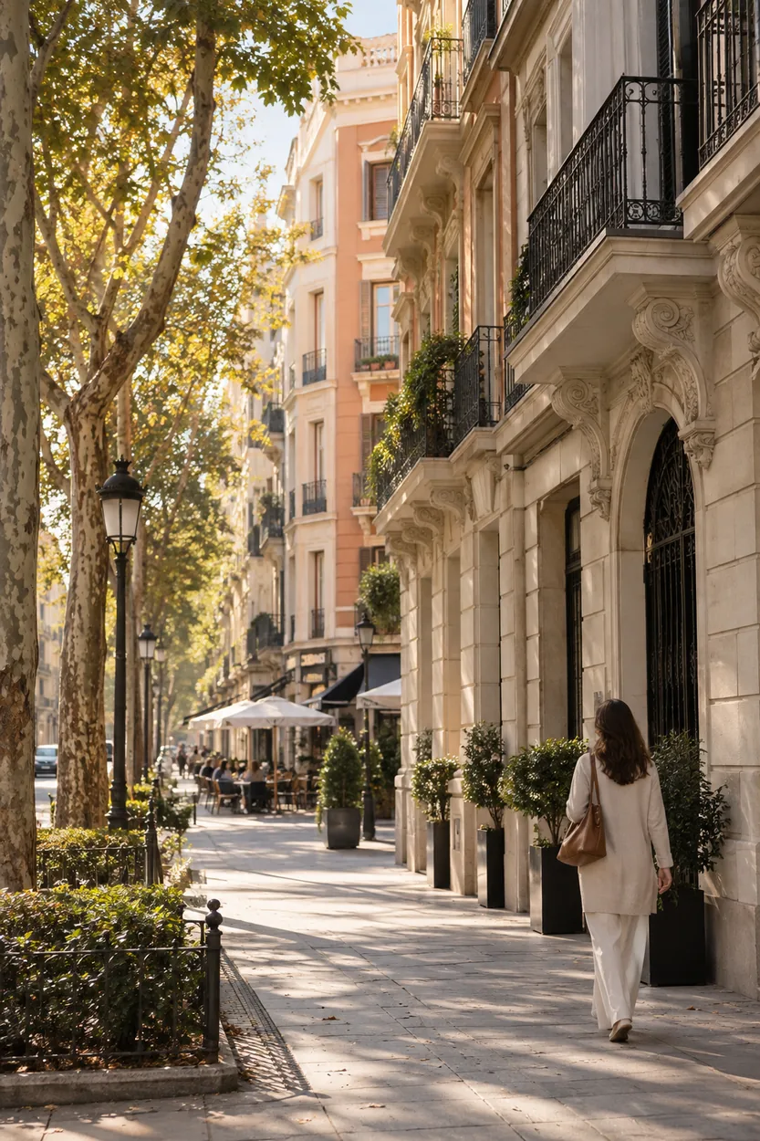 Editorial scene evoking a quiet street in Madrid